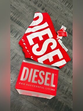 Diesel Red Logo Swim Brief with Matching Red Pouch